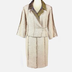 Chanel 1999 Vintage Boutique Skirt Jacket Linen Suit Eyelash Fringe Textured Set